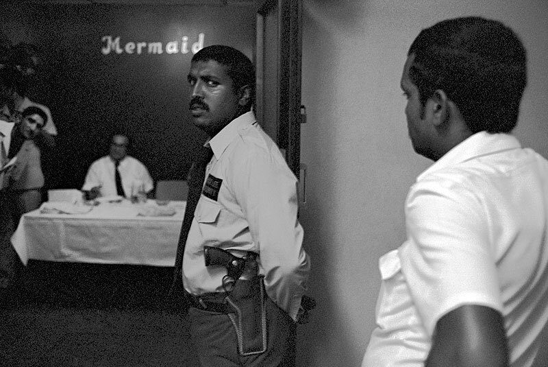 Armed guards at launch of 'Solidarity', a conservative Indian political party. Queen street. 1980