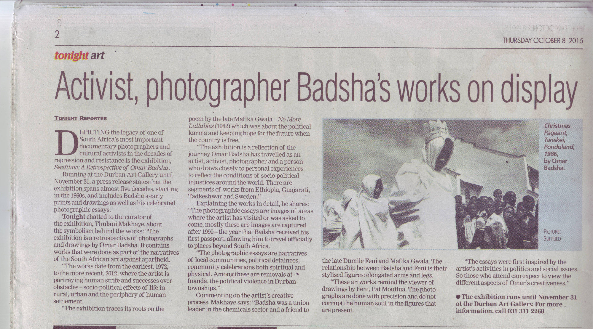 Activist, photographer Badsha's work on display, Daily News, 08 October 2015