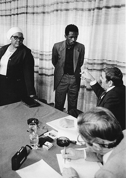 Florence Mkhize and Lamontville student leadership meeting with Department of Education officials. 1986